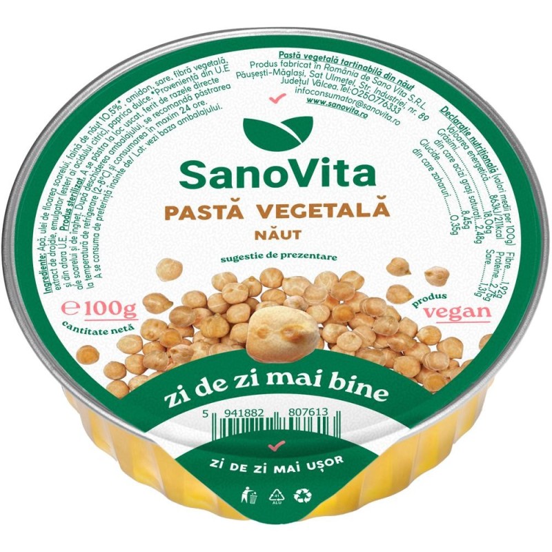 Pasta Vegetala din Naut, Sanovita, 100 g