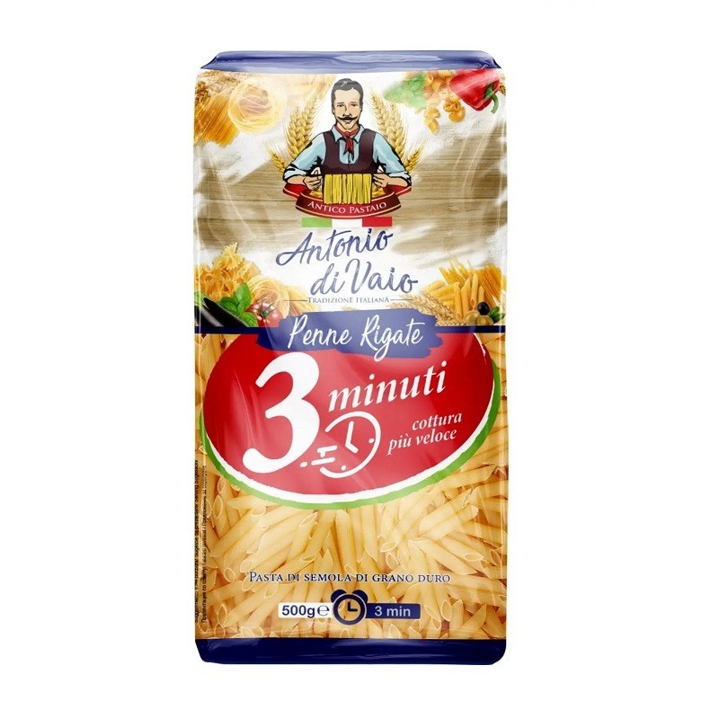 Paste Antonio Di Vaio, Penne Rigate Grau Dur, 3 Min. 500 g