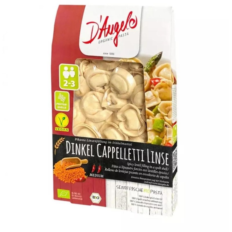 Paste Cappelletti Bio din Spelta cu Linte, 250 g, D'Angelo