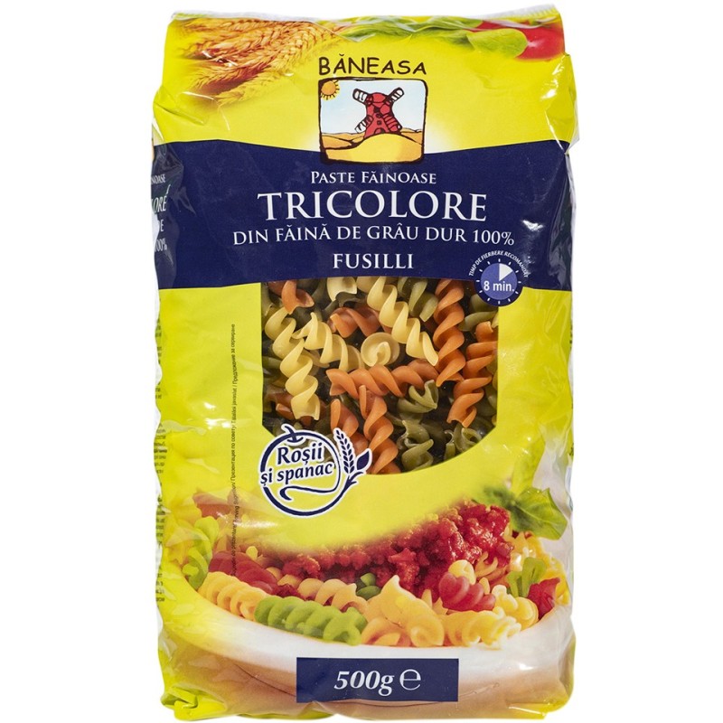 Paste Fusili Tricolore din Grau Dur Baneasa, 500 g