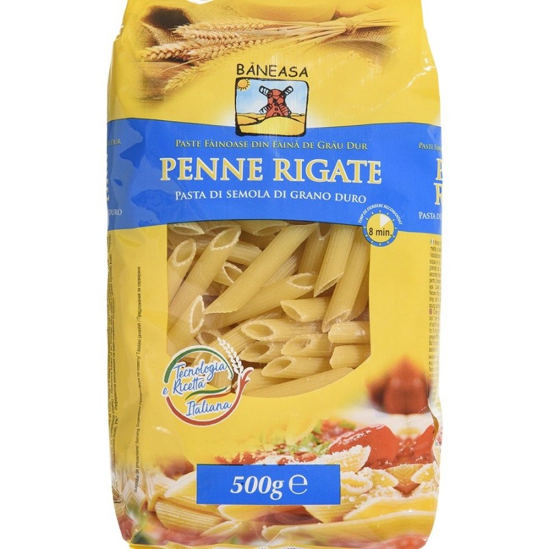 Paste Penne Rigate din Grau Dur Baneasa, 500 g