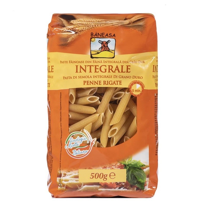 Paste Penne Rigate Integrale Baneasa, 500 g