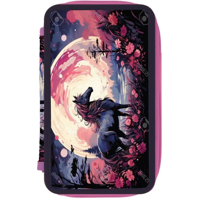 Penar Neechipat, Horse, 3 Compartimente, Negru / Roz, Herlitz
