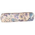 Penar Tip Etui, Rotund, Oxford, Piele Naturala, Motiv Floral, Bej/Albastru