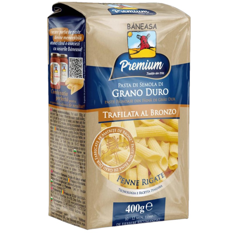 Penne din Grau Dur Baneasa Premium Al Bronzo, 400 g
