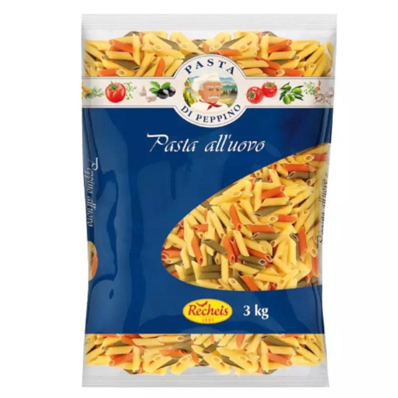 Penne Tricolore din Grau Dur cu Ou, 3 kg, Recheis