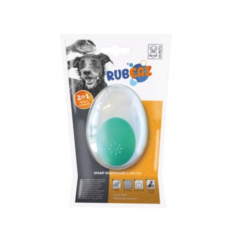Perie cu Dozator Sapun Rubeaz pentru Caini si Pisici, Menta, M-Pets