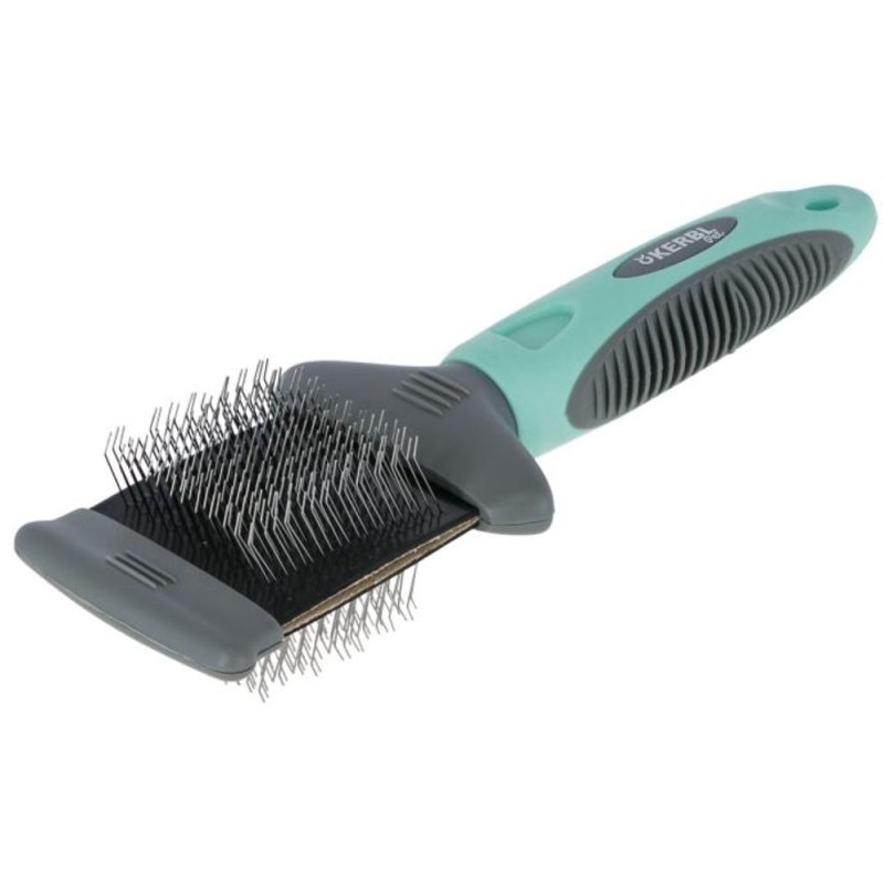 Perie Flexibila pentru Caini, Otel Inoxidabil si Silicon, 19 x 7 cm, Gri/Verde