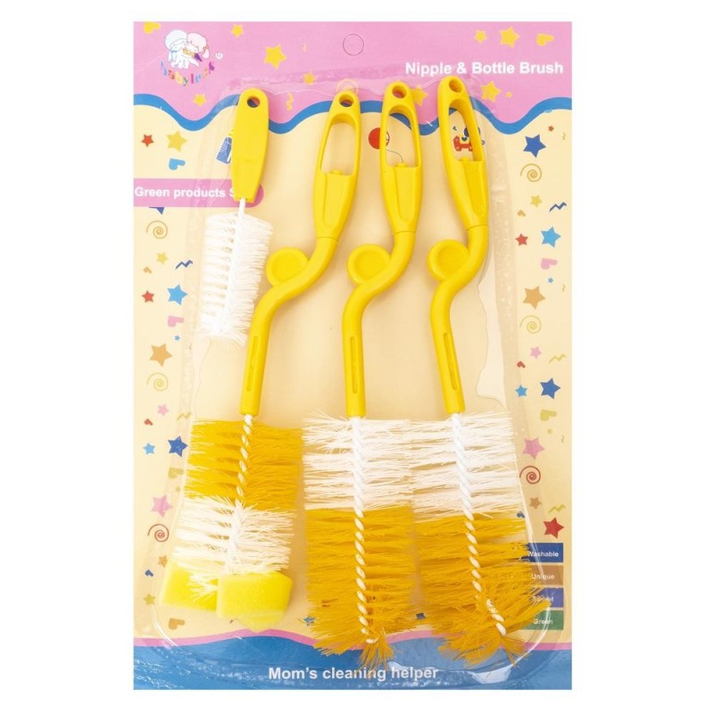 Perii Curatare Biberoane si Tetine, Galben, 4 Bucati