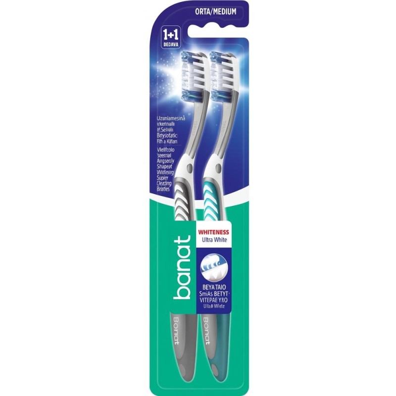 Periuta de Dinti Tri Action Ultra White Medium, Banat, 2 Bucati