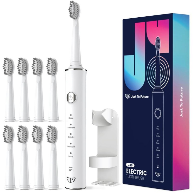 Periuta Dinti Electrica, JTF Sonic, J40, Alba, 8 Capete Periuta, Cablu Incarcare, Suport Periuta
