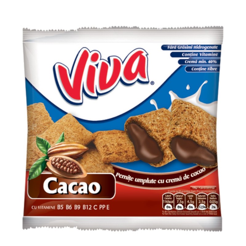 Pernite Umplute cu Crema de Cacao, Viva, 100 g