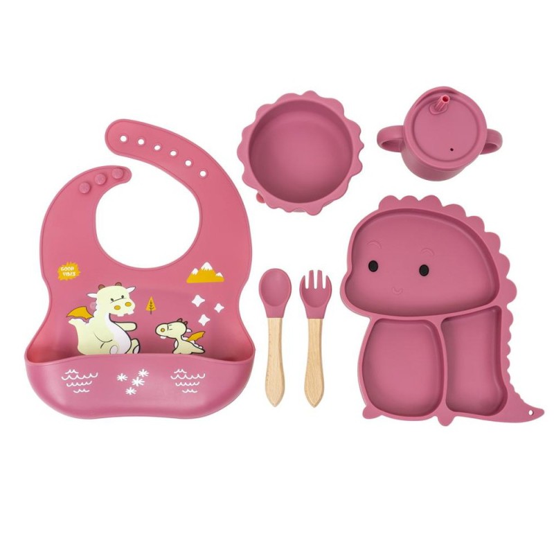 Piese din Silicon Hranire Bebelus, Model Dinozaur, Mov, 6 Bucati