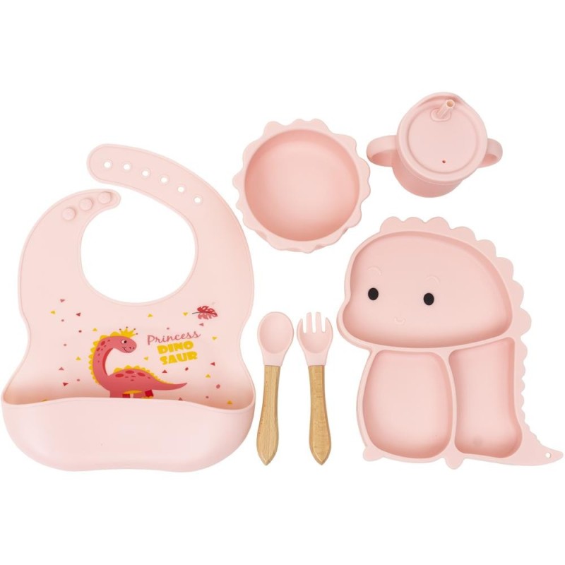 Piese din Silicon Hranire Bebelus, Model Dinozaur, Roz, 6 Bucati