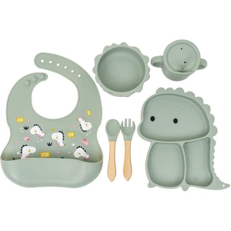 Piese din Silicon Hranire Bebelus, Model Dinozaur, Verde, 6 Bucati