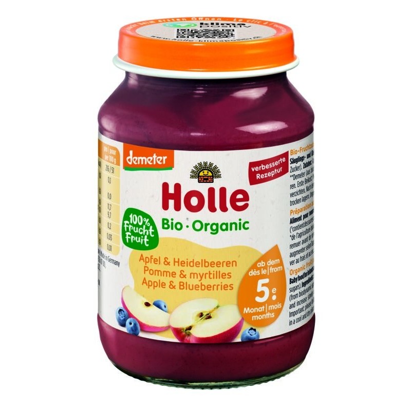 Piure de Mere si Afine Eco, Holle Baby, 190 g