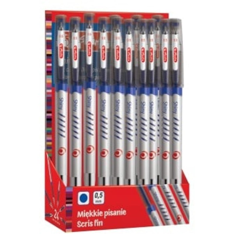 Pix cu Gel Shiny Mina 0.5mm Albastra Display 24 Buc, Herlitz