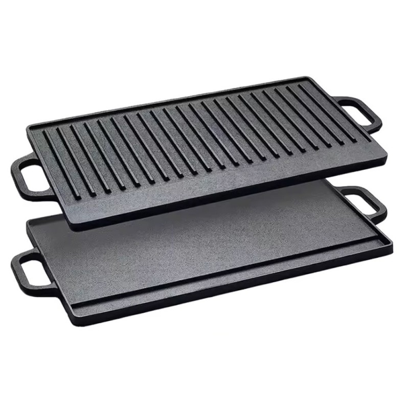 Plita Grill din Fonta, Doua Fete, 50.5 x 23.5 x 1.5 cm, Neagra, Newalor