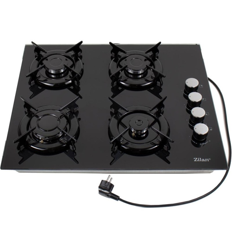 Plita Incorporabila, 59 x 51 cm, Gaz GPL / Natural, 4 Arzatoare, Negru