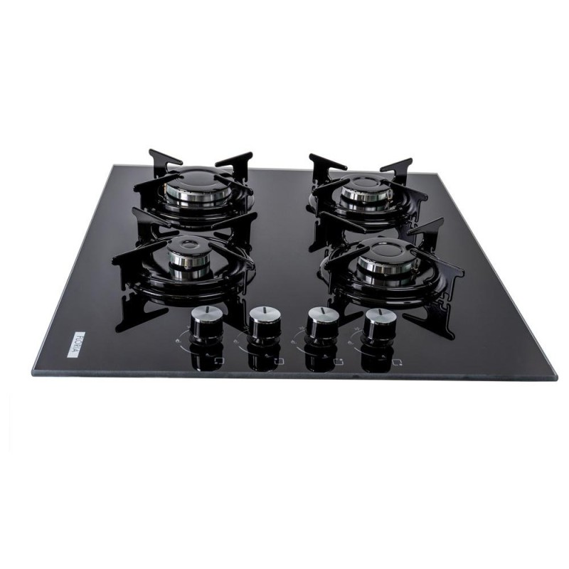 Plita Incorporabila Sticla cu Aprindere Electrica, 4 Arzatoare, Gaz Natural, 52 x 60 x 15 cm