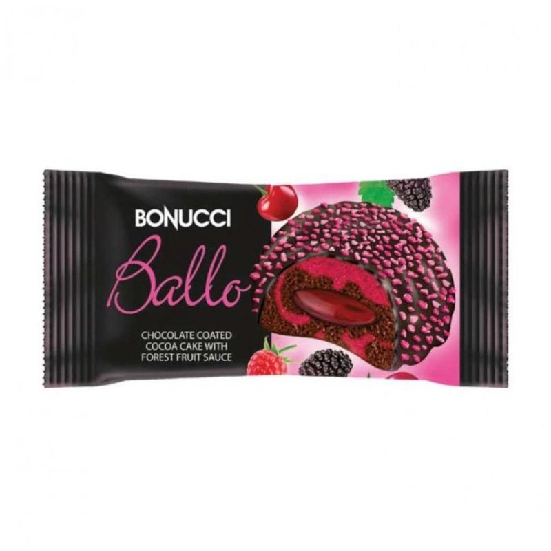 Prajitura cu Glazura de Ciocolata si Crema de Fructe de Padure Bonucci Ballo, 50 g
