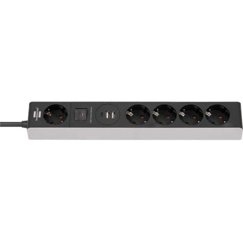 Prelungitor 5 Prize, 2 x USB, 1 x USB-C PD, 1.5 m, Negru / Gri, Brennenstuhl