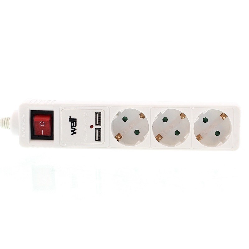 Prelungitor cu 3 Prize, 2 x USB 2.1A, Sectiune Cablu 3 x 1.5mm2, Lungime 3 m, Well