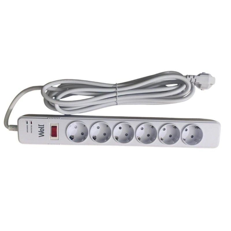 Prelungitor cu Protectie, 6 Prize, 5 m, Intrerupator, Cablu 3 x G1.5 mmp, Well