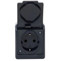 Priza Simpla cu Capac Negru Hermes, 16 A/250, IP44