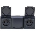 Priza Tripla cu Capac Negru Hermes, 16 A/250, IP44