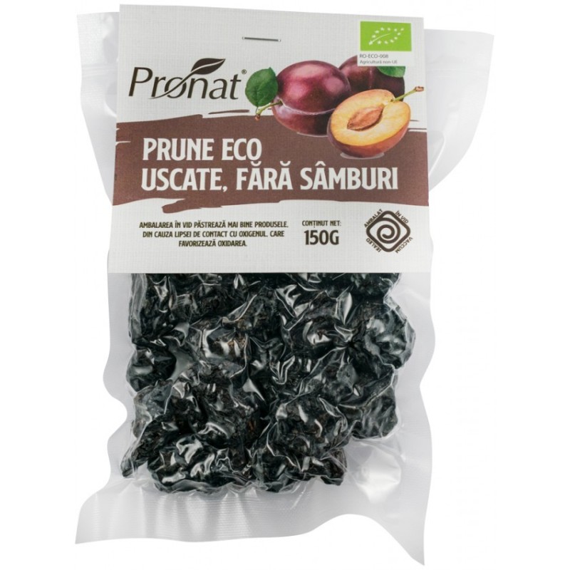 Prune BIO Uscate, fara Samburi, 150 g, Pronat