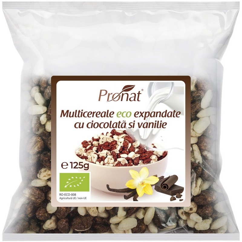 Pufarine Bio din Multicereale cu Ciocolata si Vanilie, 125g
