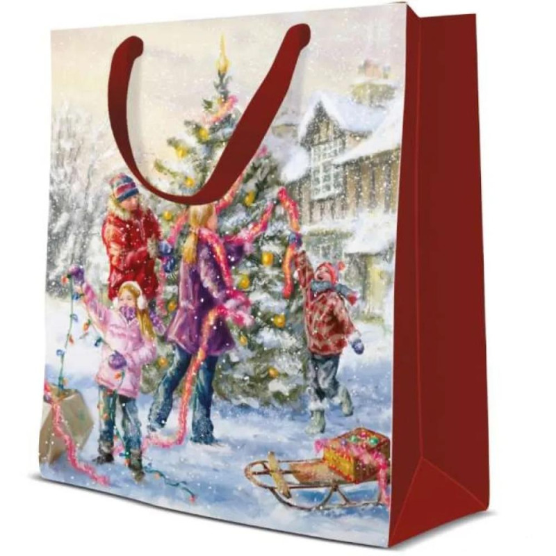 Punga Cadou Standard, Medie, Motive Craciun, 20 x 25 x 10 cm