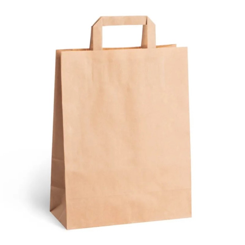 Punga din Hartie cu Maner Plat, Natur, 32 x 17 x 38.5 cm, 250 Bucati