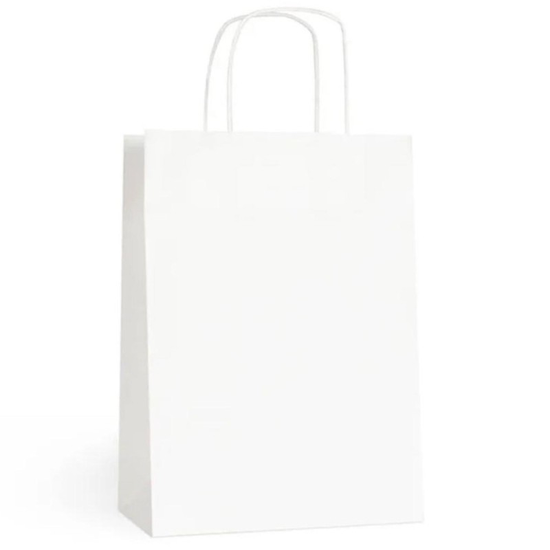 Pungi Hartie, Albe, cu Maner Sfoara, 24 x 11 x 26 cm, 100 Bucati