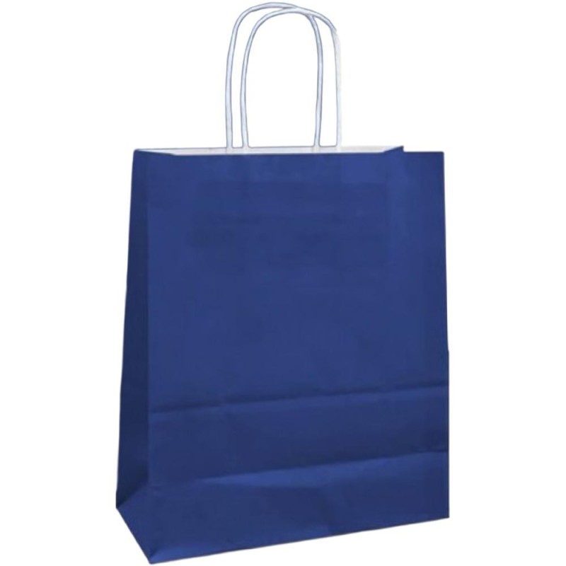 Pungi Hartie cu Manere Rasucite, Biodegradabile, Albastru Inchis, 20 x 9 x 25 cm, 100 Bucati