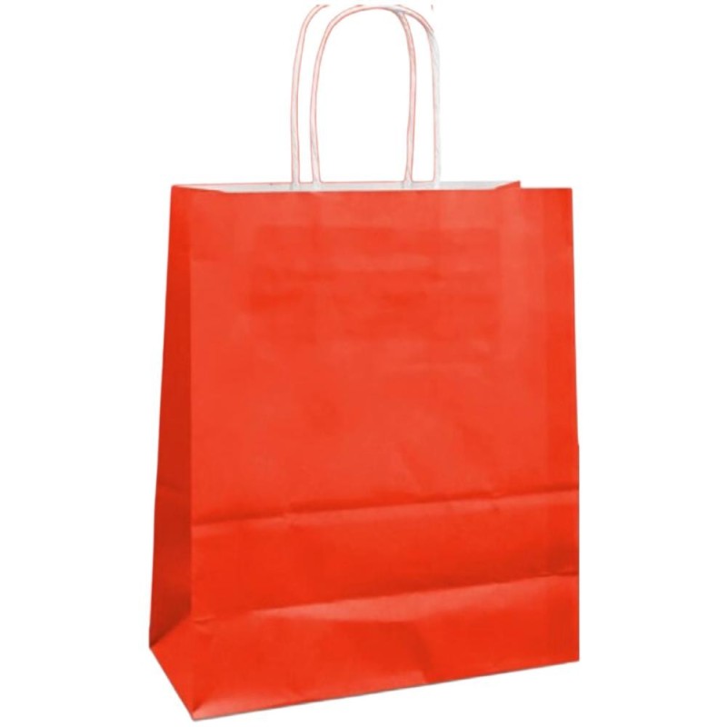 Pungi Hartie Rosii cu Manere Rasucite, Biodegradabile, 20x9x25 cm, 100 Bucati