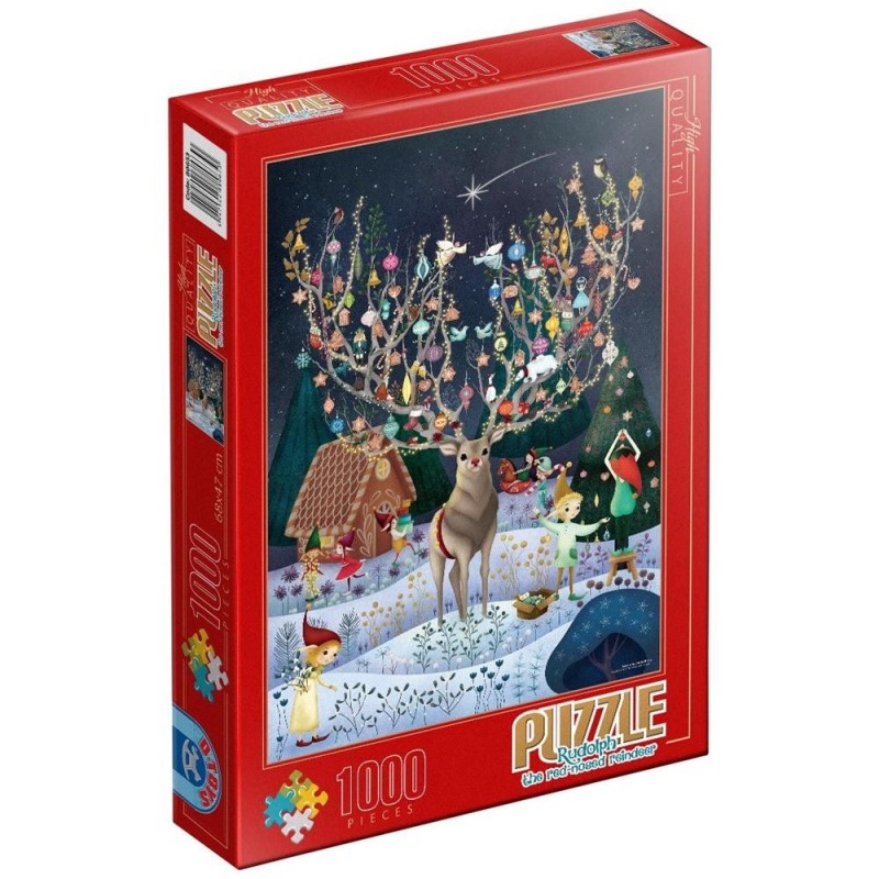 Puzzle 1000 Piese, Demeter Brigitta - Rudolph cu Nasul Rosu, D-toys
