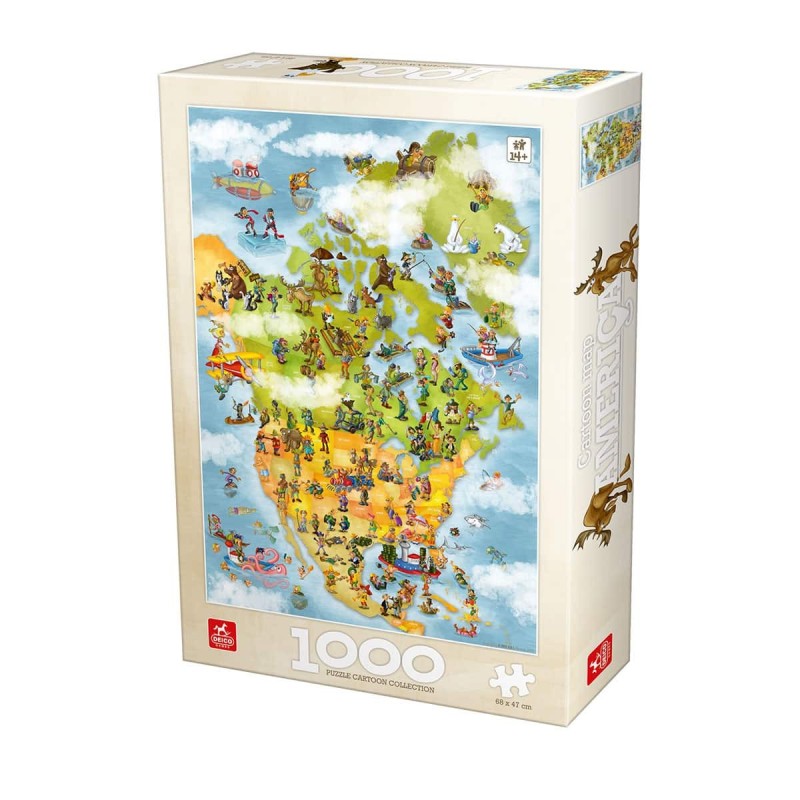 Puzzle 1000 Piese pentru Adulti, Deico, Cartoon Harta Americii de Nord