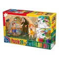 Puzzle 24 Piese, D-Toys, Hansel si Gretel, 2 Fise de Colorat si Creioane Colorate Color Me