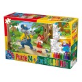 Puzzle 24 Piese, D-Toys, Scufita Rosie, 2 Fise de Colorat si Creioane Colorate Color Me