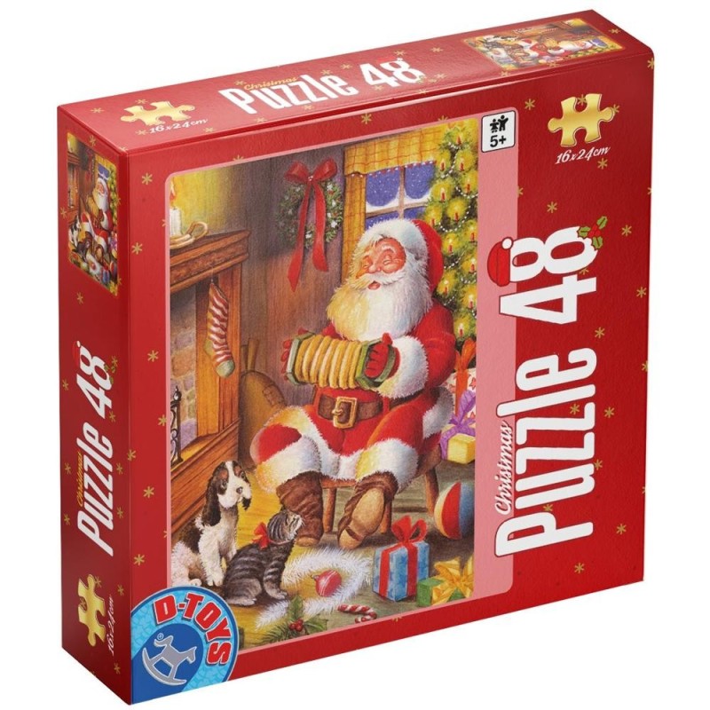 Puzzle 48 Piese, Mos Craciun si Animalutele, D-toys