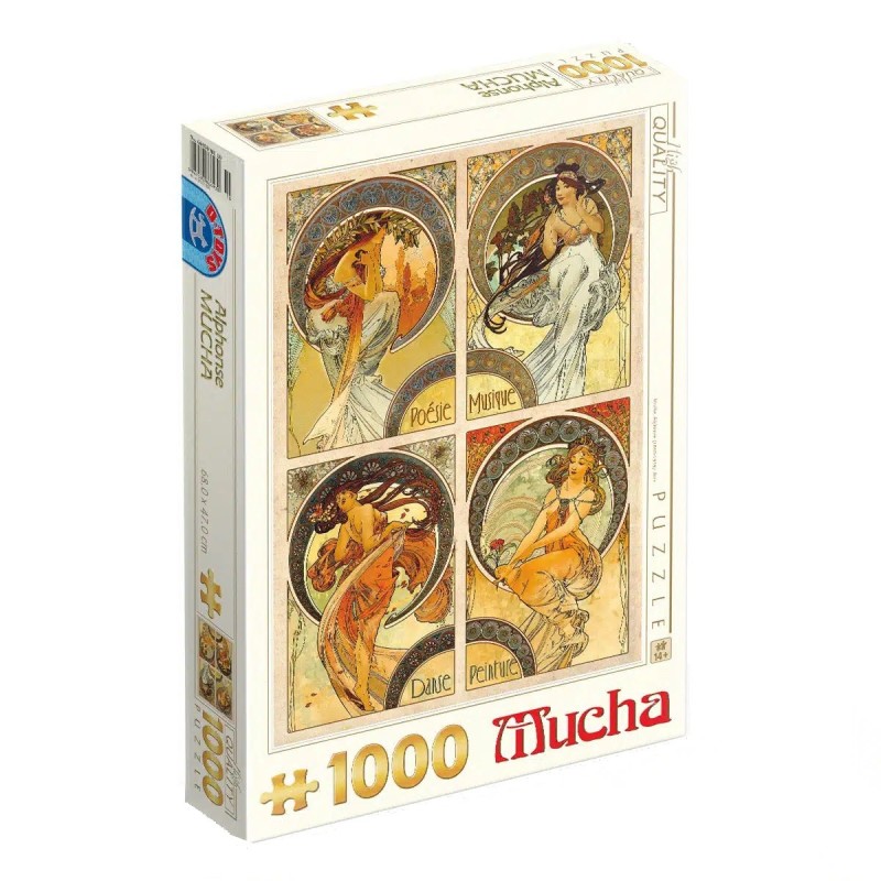 Puzzle Adulti, Alphonse Mucha: Artele, 1000 Piese, D-toys