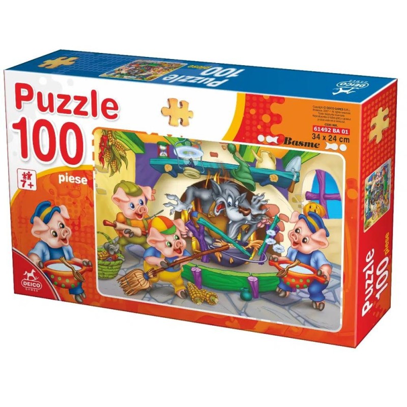 Puzzle Copii, 100 de Piese, Cei 3 Purcelusi, + 7 ani, Deico