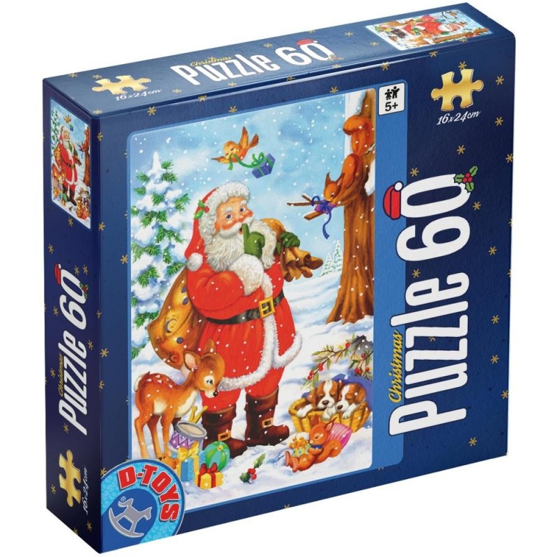 Puzzle Copii 60 Piese, Mos Craciun si Animalute, D-toys