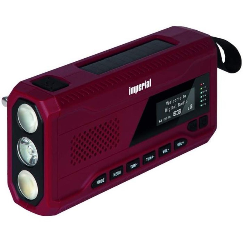 Radio DAB si FM pentru Exterior, 4 W, Bluetooth, Alarma & Ceas, IPX5, Panou Solar, Rosu