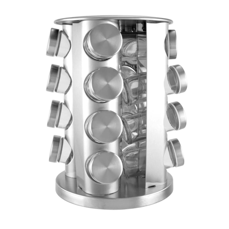 Raft Rotativ pentru Condimente, Otel Inoxidabil, 16 Compartimente, Perfect Home