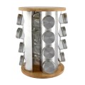 Raft Rotativ pentru Condimente, Otel Inoxidabil si Bambus, 16 Compartimente, Perfect Home