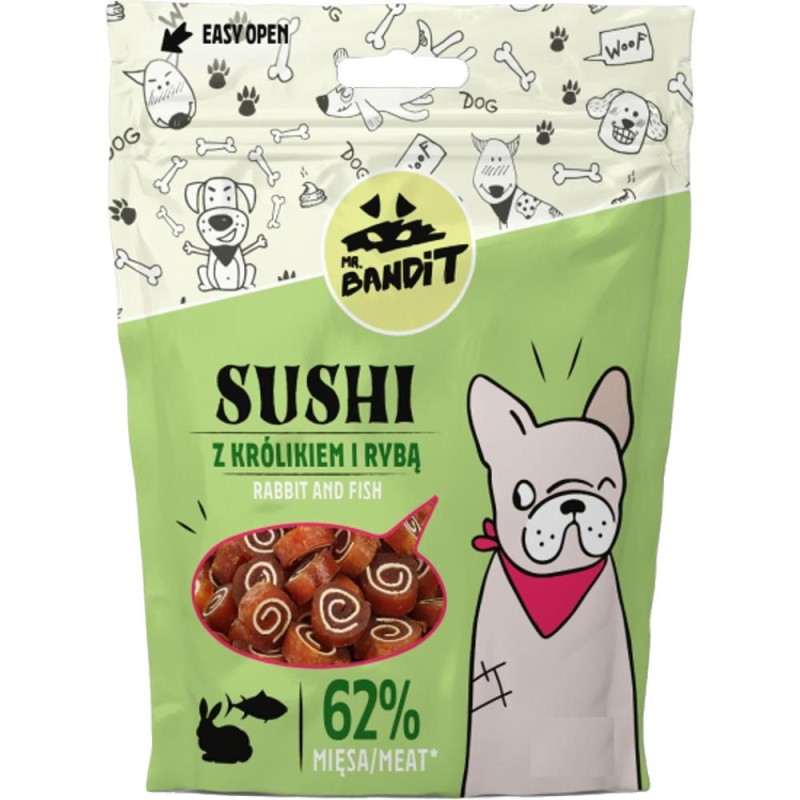 Recompense pentru Caini Mr. Bandit Sushi, Iepure si Peste, 80 g