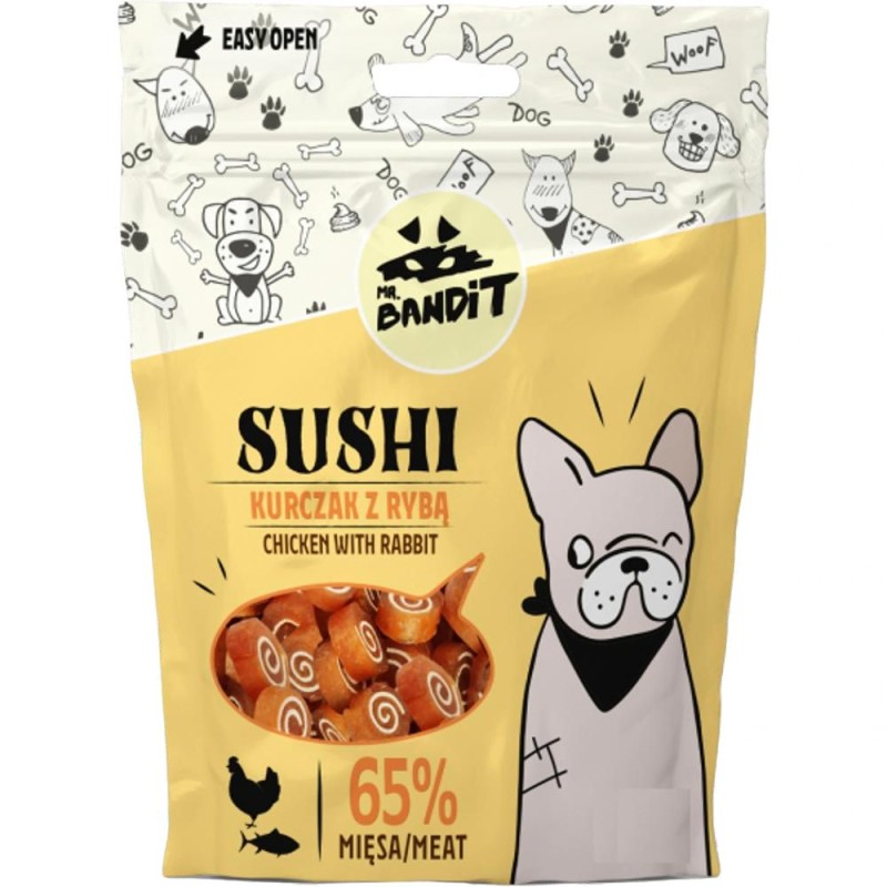 Recompense pentru Caini Mr. Bandit Sushi, Pui si Peste, 80 g